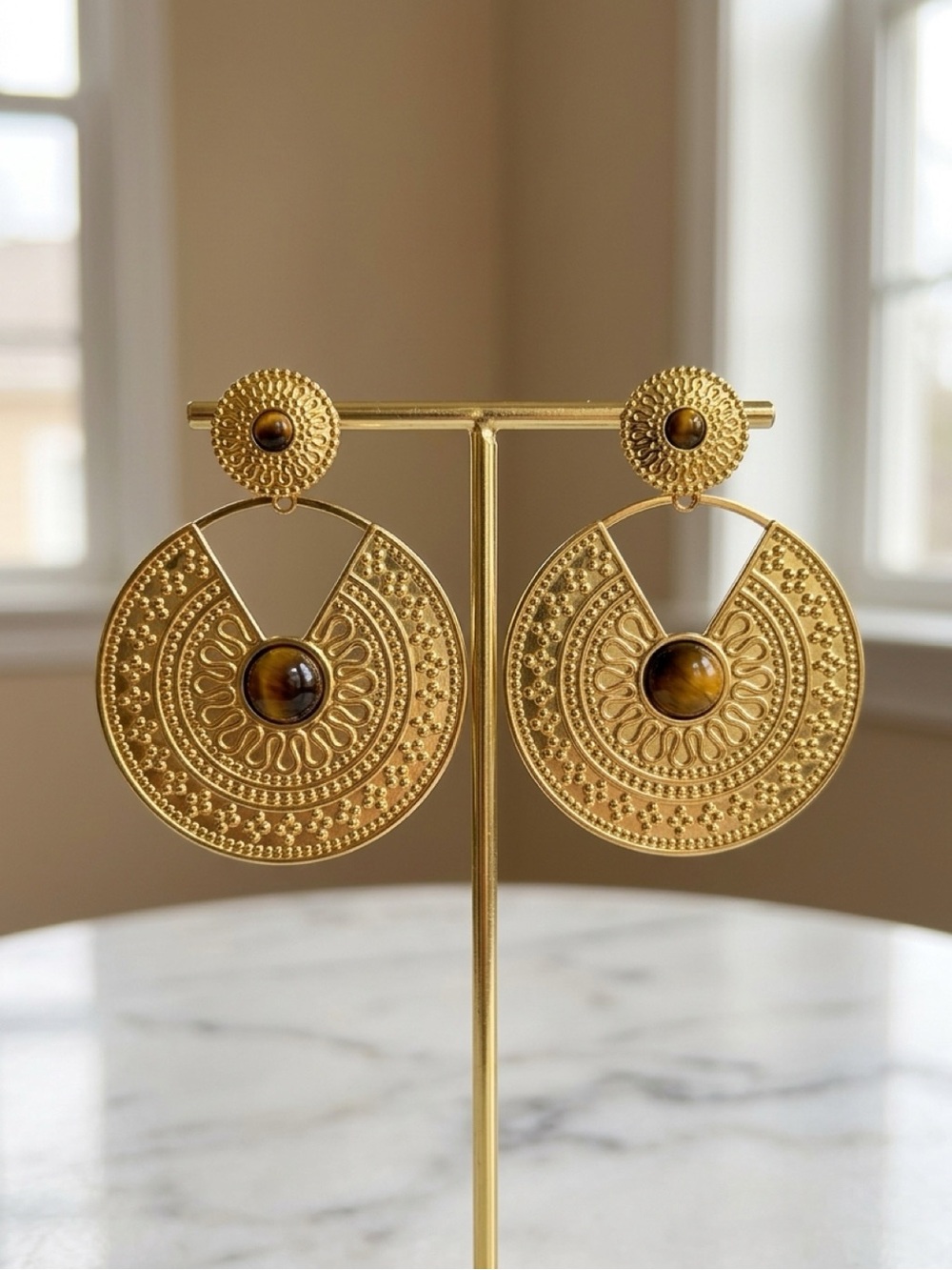 Gold  Vintage Circle Drop Earrings